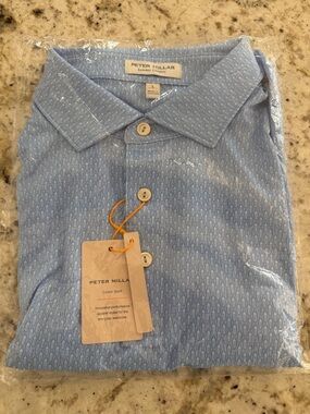 Peter Millar Light Blue Patterned Performance Polo